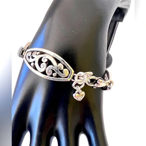 Brighton Mantilla Silver Rhinestone Statement Bracelet hammered look. - Picture 2 of 4